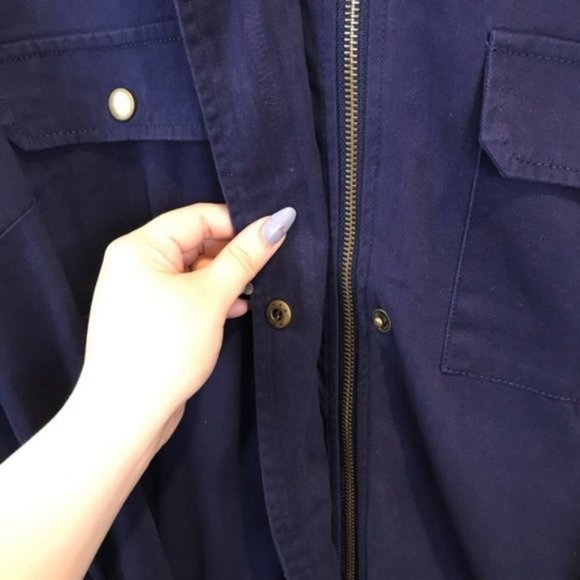 JustFab | Full Zip Utility Snap Button Hooded Coat Jacket Navy Blue - Picture 5 of 7